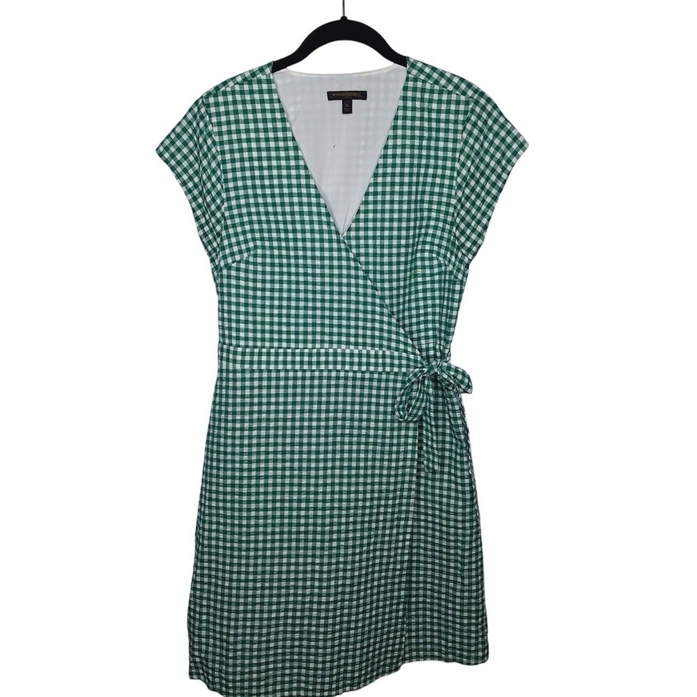 Banana Republic linen cotton seersucker gingham dress v-neck